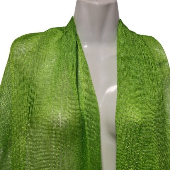 Lime Green Glitter Embellish Long Rectangular Scarf Tassel Shawl - Picture 3 of 13